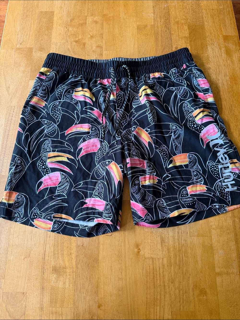 Hurley Black Toucan-Print Swim Hybrids with Pink and Orange Beaks